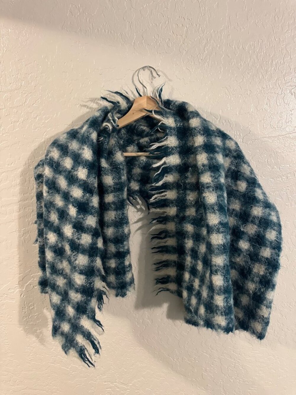 Cape Mohair Super Soft Mohair Wool Blend Green Plaid Scarf Wrap Fall Shawl